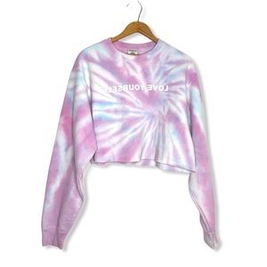 Love Yourself Cropped Tie Dye Pullover Sweatshirt